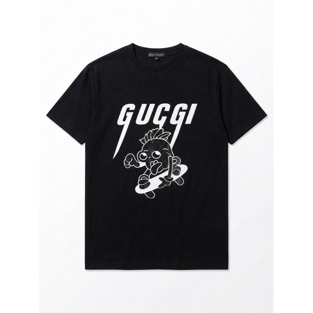 Alice Kuang Guggi Skater Skull Graphic T-Shirt Streetwear Black Tee Mens  2XL